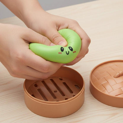 Stress-relief toy in the shape of a steamed bun